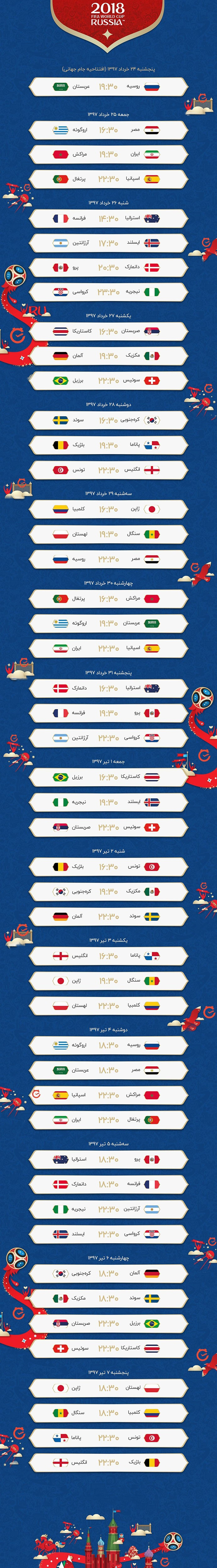 ساعت برگزاری دیدارهای جام جهانی ۲۰۱۸